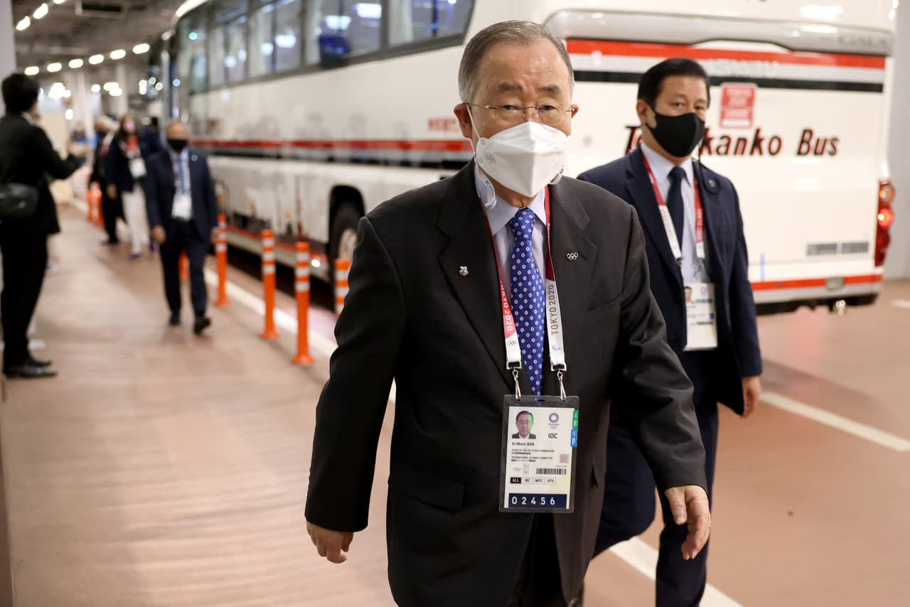 El secretario general de la ONU, Ban Ki-moon, arribó al estadio Olímpico de Tokyo 2020.
