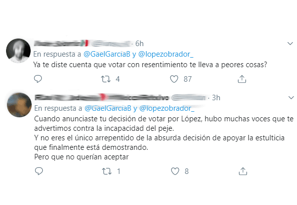 Además, frases como "¿Ya te diste cuenta?" y "Hubo muchas voces que te advertimos" se pueden leer en las respuestas de algunos de sus seguidores.