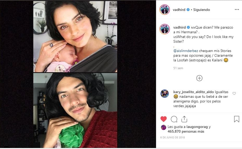Sin embargo, es innegable el parecido que tiene la actriz con ellos, especialmente con Vadhir, quien en ocasiones se burla de la situación, como con esta imagen que
<b> <a href="https://www.instagram.com/p/BjsfLiNB9bO/" target="_blank">publicó en junio 2018</a></b>
<a href="https://www.instagram.com/p/BjsfLiNB9bO/" target="_blank">. </a>