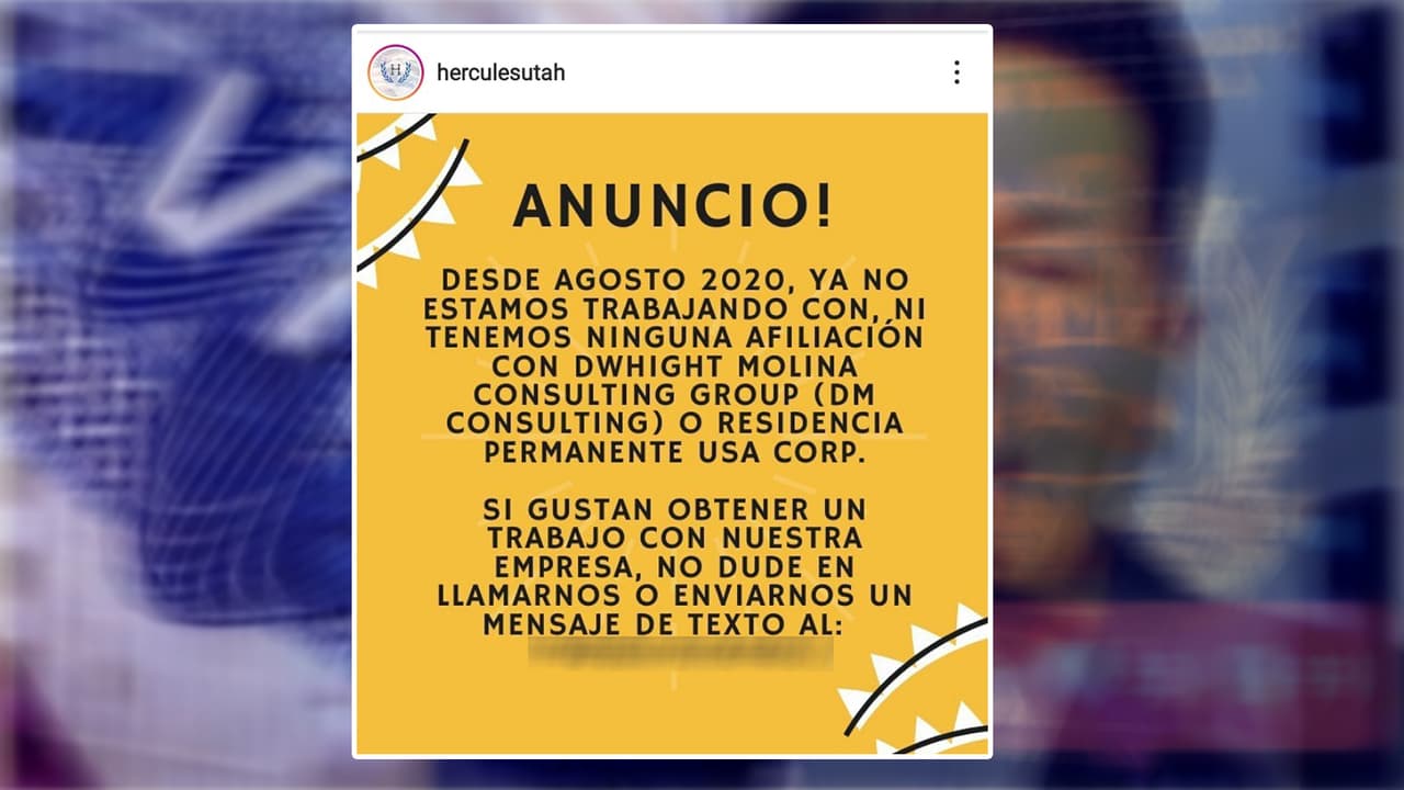 Personas entrevistadas por 
<i>Univision 32</i> compartieron la captura de pantalla de una publicación en redes sociales donde anuncian que ya no tienen una relación con Dwhight Molina.