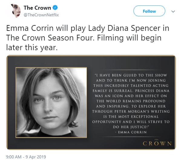 Una de ellas es la actriz británica Emma Corrin, quien interpretará a la princesa Diana de Gales en la temporada cuatro.