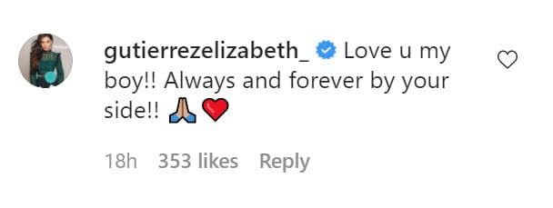 El mensaje no resistió la reacción de sus famosos padres. Elizabeth Gutiérrez le escribió: "¡Te amo, mi niño! ¡Siempre y por siempre a tu lado!".
<br>