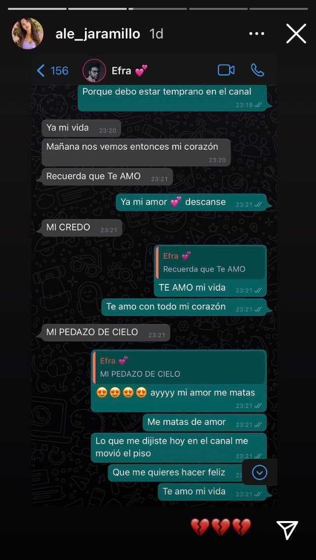 <a href="https://www.univision.com/famosos/efrain-ruales-muere-tras-recibir-4-balazos-en-ecuador">"Mi pedazo de cielo"</a> era una de las frases que "mataba de amor" a Alejandra.