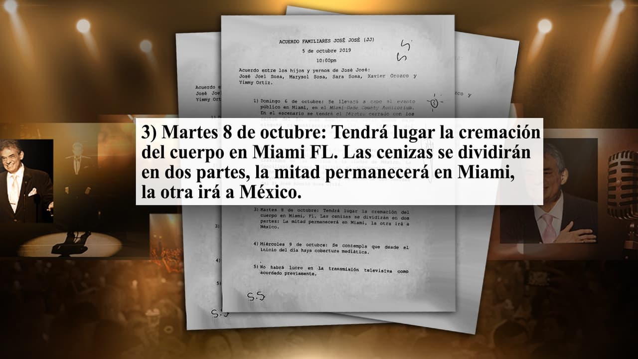 En esa reunión sería donde los hijos de José José, su última esposa y sus yernos, habrían firmado el documento obtenido por la cadena Univision el martes en horas de la tarde.