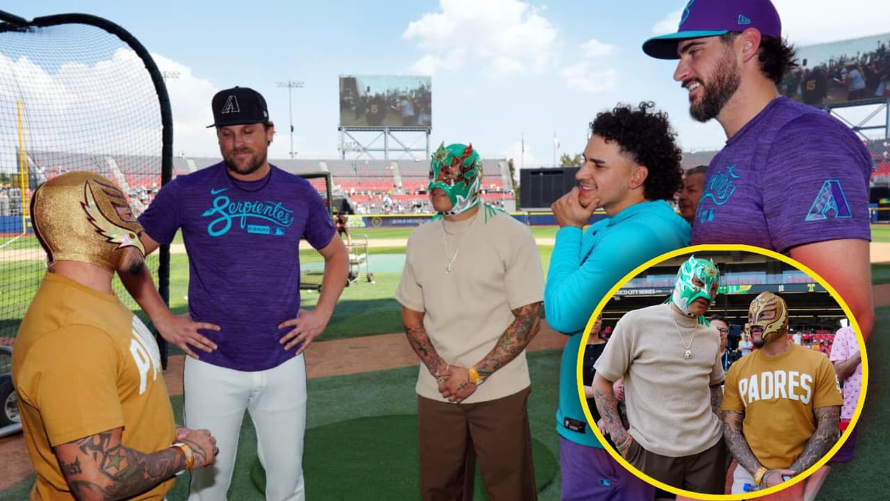 Rey Mysterio y Rey Fénix conviven con peloteros de San Diego y Arizona en la Mexico City Series