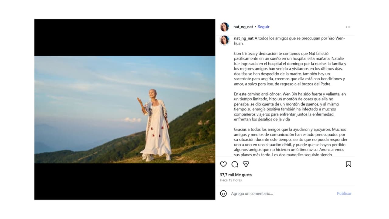 Así se dio a conocer el fallecimiento de Natalie Ng.