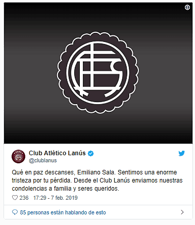 CLub Atlético Lanús se sumó a la oleada de mensajes solidarios.