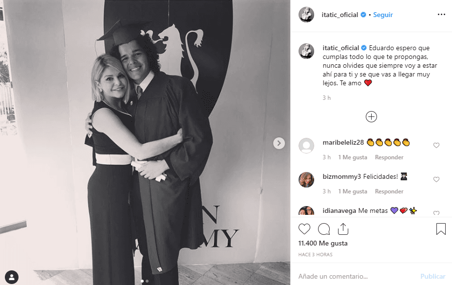 "Eduardo, espero que cumplas todo lo que te propongas, nunca olvides que siempre voy a estar ahí para ti y sé que vas a llegar muy lejos. Te amo", escribió la orgullosa madre en Instagram.