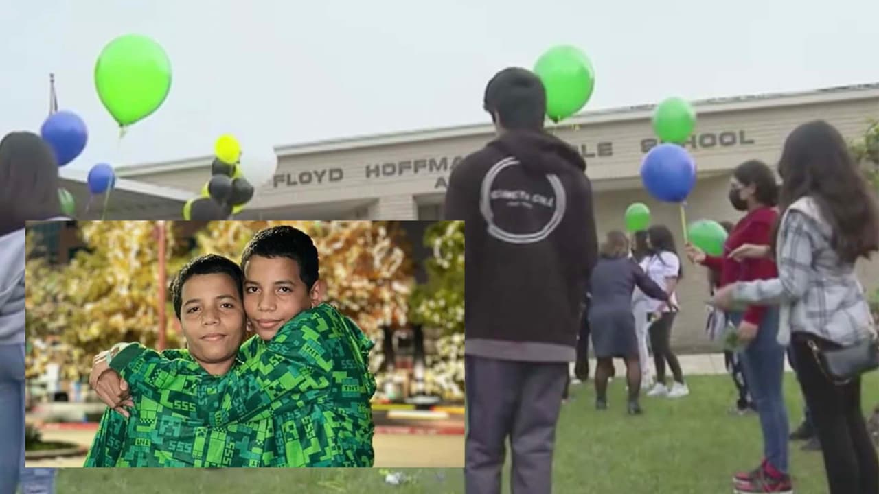 El cielo de Houston se llenó de globos que amigos y compañeros lanzaron en memoria a los 
<b><a href="https://www.univision.com/local/houston-kxln/ahogamiento-patricia-lizeth-osorto-josue-jefferson-perez-houston" target="_blank">gemelos hondureños, Josué y Jefferson Pérez, de 13 años. </a></b>
