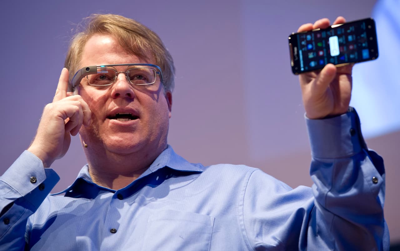 US blogger Robert Scoble presents the Google Glass on April 24, 2013 at the "NEXT Berlin" conference in Berlin. "NEXT Berlin" describes itself as "a meeting place for the European digital industry". Organisers say that at the conference, "marketing decision-makers and business developers meet technical experts and creative minds to discuss what will be important in the next 12 months". The conference is running from April 23 to 24, 2013. AFP PHOTO / OLE SPATA / GERMANY OUT (Photo credit should read Ole Spata/AFP/Getty Images)