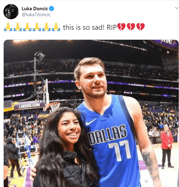 El jugador de los
<a href="https://www.univision.com/local/dallas-kuvn/el-dia-que-kobe-bryant-casi-llego-a-ser-parte-de-los-dallas-mavericks">Dallas Mavericks Luca Doncic </a>deseó que este día, en el que 
<a href="https://www.univision.com/noticias/sucesos/reportan-muerte-de-kobe-bryant-en-un-accidente-de-helicoptero-en-california">también murió la hija de Kobe Bryant Gianna</a> (con él en esta foto) "jamás hubiera existido".