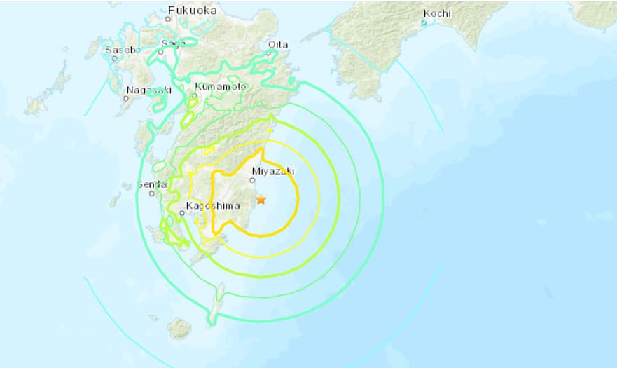 Epicentro del terremoto de magnitud 7.1 que tuvo lugar este jueves frente a la costa japonesa.
