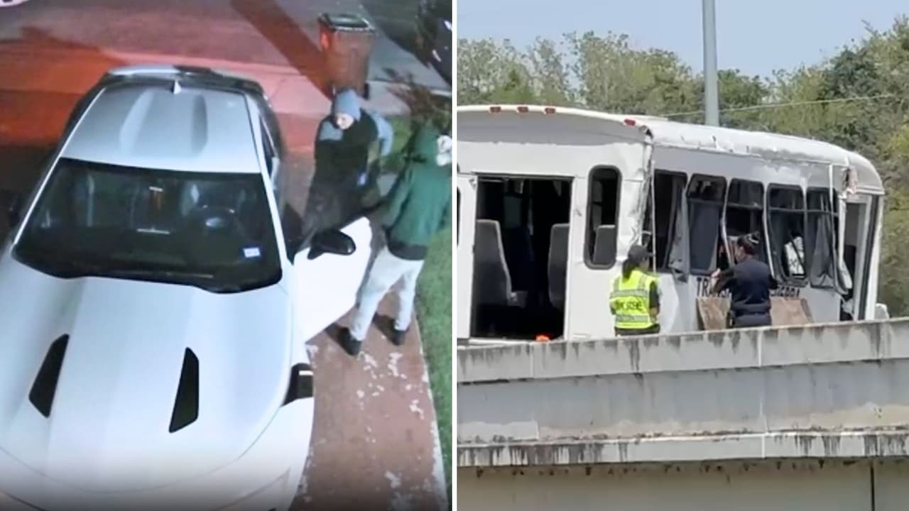 Cámaras de seguridad de una casa, al noroeste del condado de Bexar, captaron el momento en el que dos sospechosos roban un auto Camaro blanco, señalado de ocasionar un choque múltiple el pasado jueves 17 de julio en la autopista IH-35. 
<br>
<br>El Camaro chocó contra un autobús de transporte, quedando el bus en medio de la carretera donde un trailer terminó arrollándolo, dejando un saldo de cuatro personas muertas y 18 heridas.