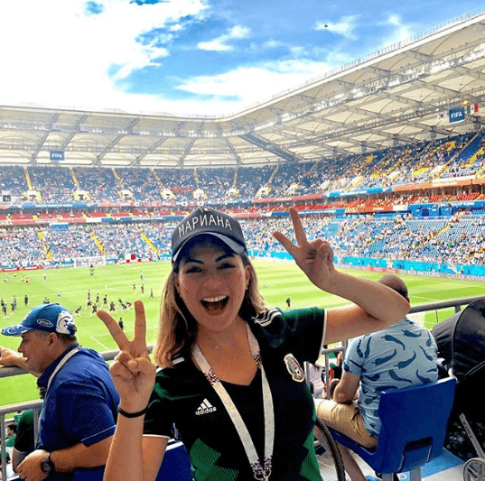 Por su parte Mariana Ochoa, exintegrante de OV7, compartió con sus seguidores en Instagram esta fotografía desde el estadio Rostovondon en Rusia, lugar donde México se enfrentó a Corea del Sur.