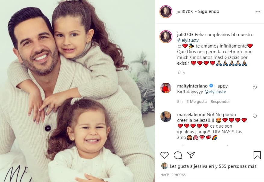 El primero de ellos fue un tierno mensaje en su cuenta de Instagram en el que le expresó "amor infinito". En la publicación aparece Yisus con sus dos pequeñas "muñecas" como les llama de cariño a sus hijas Anabella y Silvana.