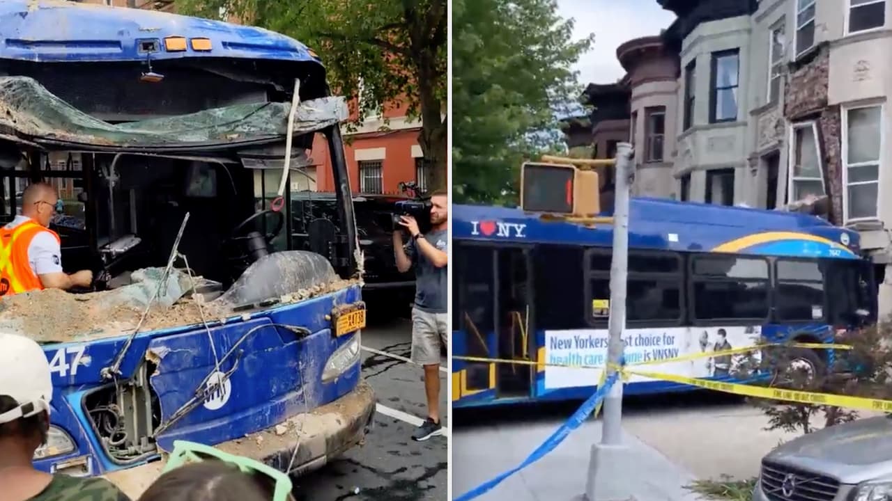 Video: remueven autobús de la MTA del edificio contra el que se estrelló en Brooklyn