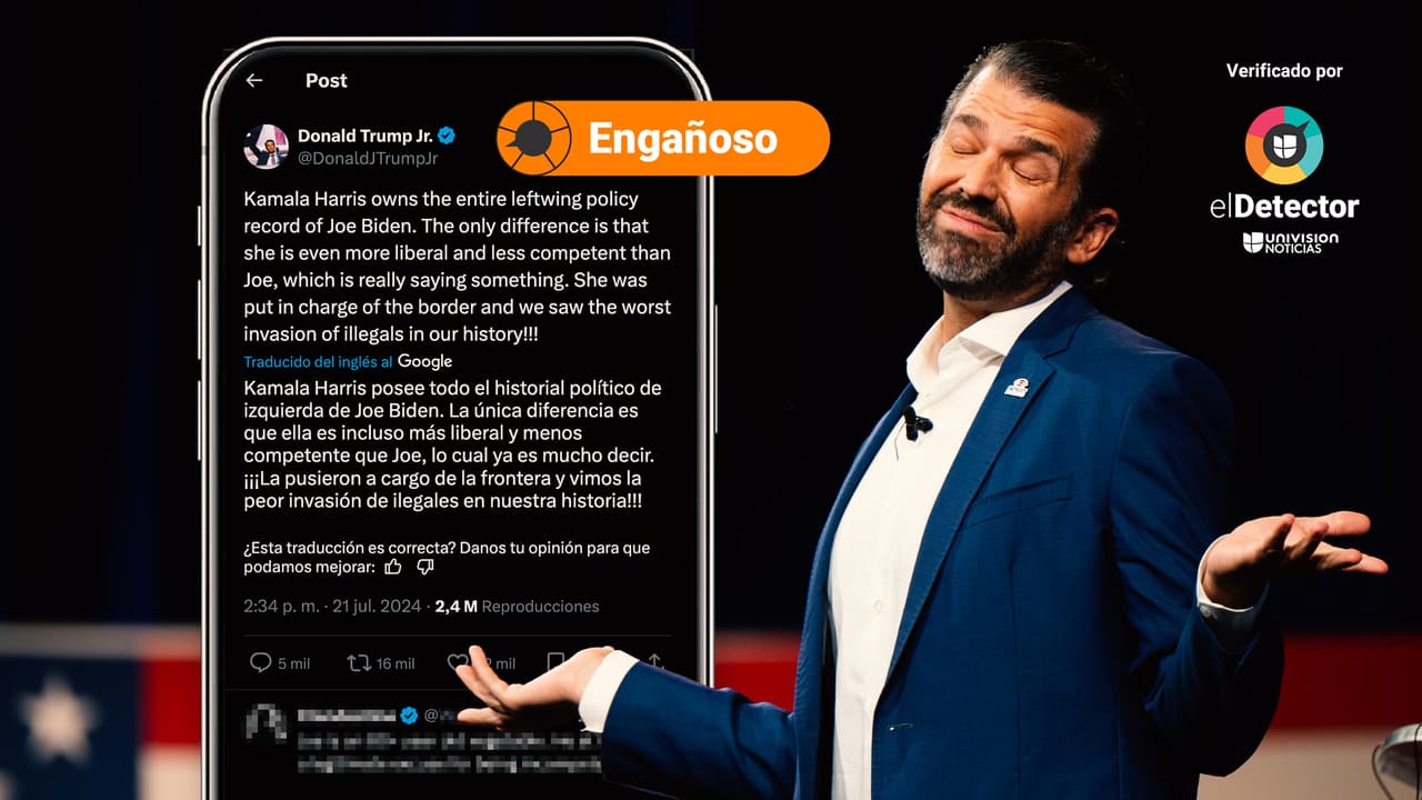Es engañosa la afirmación de Donald Trump Jr. de que a Kamala Harris la pusieron “a cargo de la frontera” 
