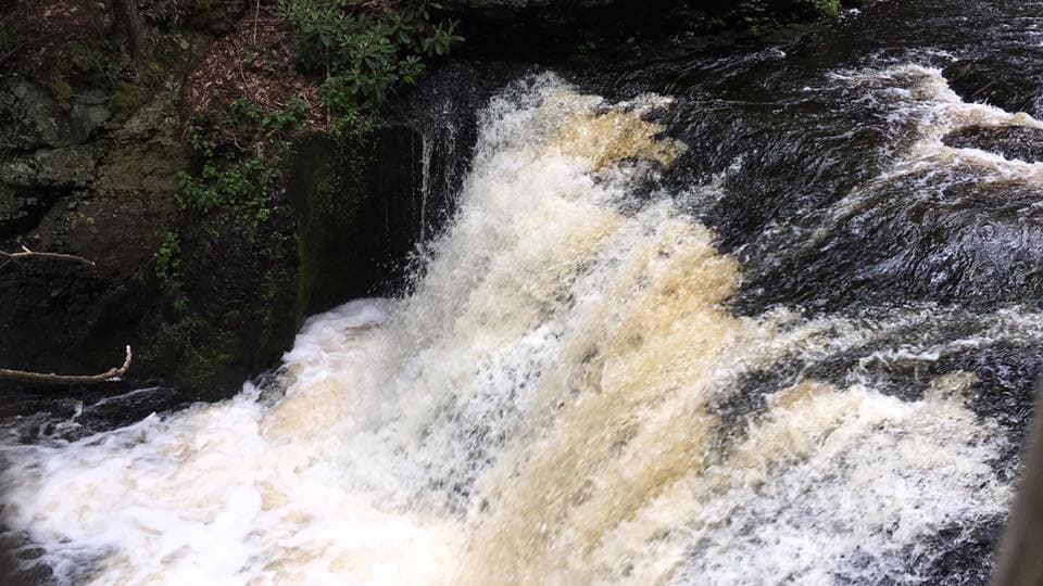 De repente, el arroyo cae sobre el borde de un acantilado de 30 metros, las majestuosas cataratas principales. Desde la piscina profunda en el fondo, rodeada de helechos, musgos y flores silvestres, el arroyo desciende ahora otros veinte metros a través de un desfiladero largo y espectacular sembrado de rocas gigantes.