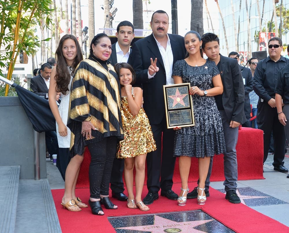 The renowned Mexican mariachi Pepe Aguilar (third from right) with his family on the Walk of Fame in Hollywood on the unveiling of his star July 26 2012.