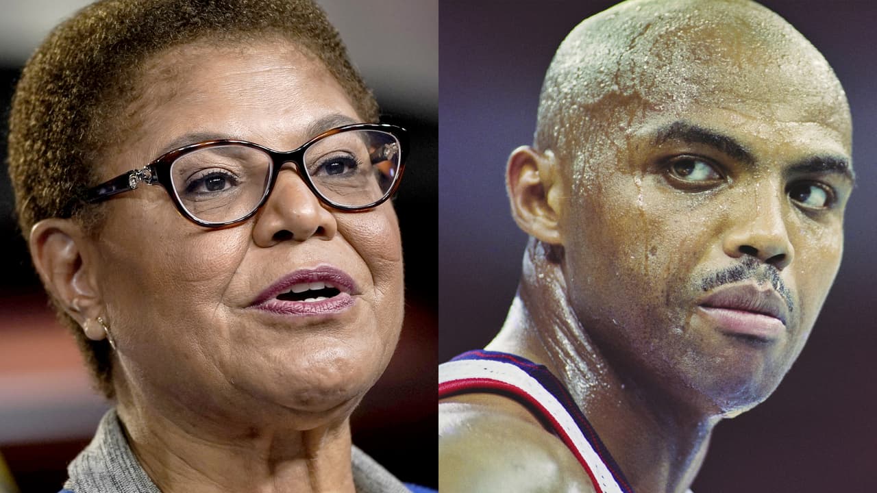 <b>Puesto 10</b>
<br>
<br>
<b>Niños:</b> Charles, 2,084,043 desde 1921.
<br>
<br>Año más popular: 2020 (6,186 niños registrados con ese nombre).
<br>
<br>
<b>Niñas:</b> Karen, 986,057 desde 1921.
<br>
<br>Año más popular: 2003 (2,331 niñas registradas con ese nombre).
<br>
<br>En la foto: Karen Bass (representante por California) y Charles Barkley (jugador de baloncesto).