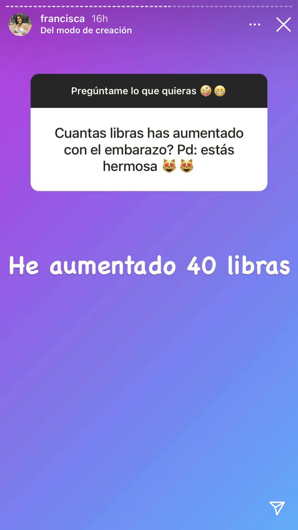 Francisca también admitió que las 28 semanas y 2 días de embarazo que tiene 
<b><a href="https://www.univision.com/shows/despierta-america/compartiendo-entre-amigas/la-receta-milagrosa-que-francisca-lachapel-siguio-antes-de-su-embarazo-para-bajar-de-peso-y-mantenerse-en-forma-fotos" target="_blank">le han hecho ganar 40 libras. </a></b>
<br>