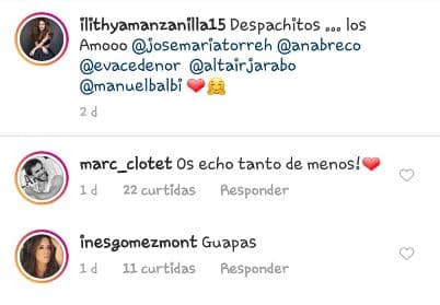 En la publicación hecha por Ilithya Manzanillo se hizo presente otro de sus excompañeros de 'Por amar sin ley 2', el actor de origen español Marc Clotet, quien le dio vida a Adrián Carvallo.