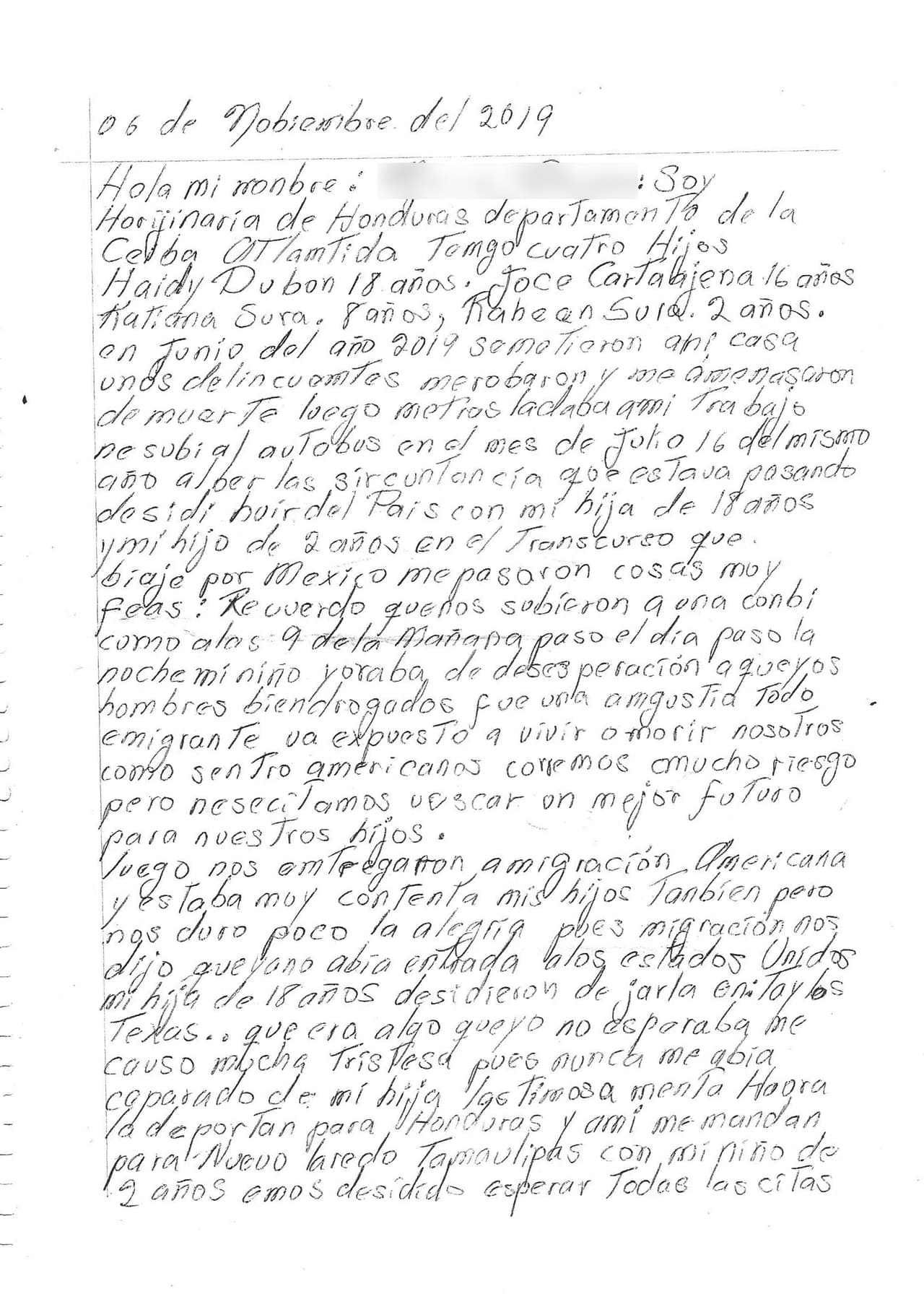 Cartas escritas por los migrantes que esperan en Nuevo Laredo por sus citas ante un juez de EEUU, para solicitar asilo político.