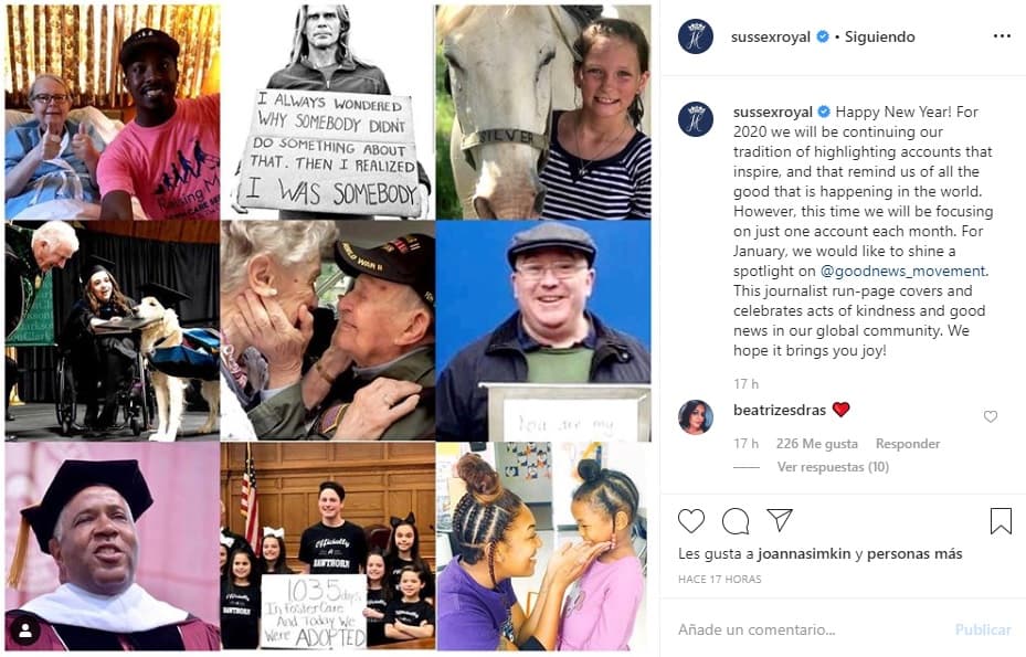 "¡Feliz Año Nuevo! Para 2020 continuaremos con la tradición de resaltar cuentas que inspiren, y que nos recuerden todo lo bueno que sucede en el mundo", informó la pareja en 
<b><a href="https://www.instagram.com/p/B6ywjUnJX-G/" target="_blank">Instagram</a></b>.