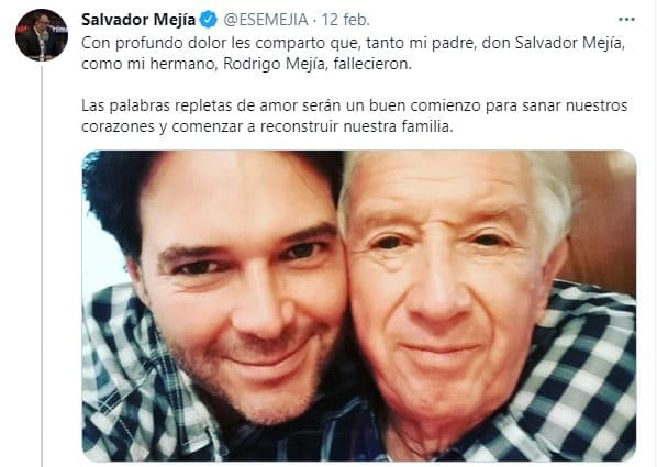 Gaby Crassus también sufrió la muerte de su suegro. El abogado Salvador Mejía, hermano de Rodrigo, informó que su padre había muerto 11 días antes que su hermano, el 31 de enero.