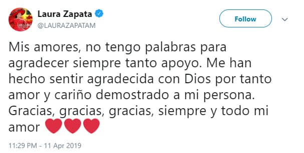 No dudó en agradecerles por sus mensajes de amor y apoyo a lo largo de su carrera artística.