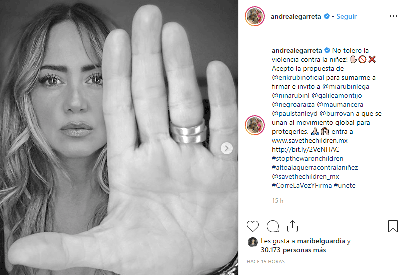 Andrea Legarreta publicó el mismo post, e invitó a Galilea a hacer lo mismo. El mensaje ahora tendrá mayor difusión, en beneficio de más niños.