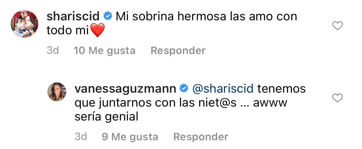 "Tenemos que
<b> juntarnos con las nietas</b>", le pidió Vanessa Guzmán tras recibir el mensaje que le dejó su colega, quien es abuela de dos nietos. 
<br>