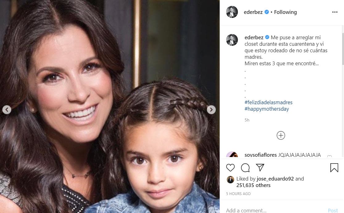 Luego publicó este retrato de su esposa 
<b><a href="https://www.univision.com/famosos/alessandra-rosaldo-derroto-a-2-derbez-pero-ya-tendria-problemas-defendiendo-su-invicto-video" target="_blank">Alessandra Rosaldo</a> </b>junto con la hija que procreó con ella, Aitana Derbez. 
<br>