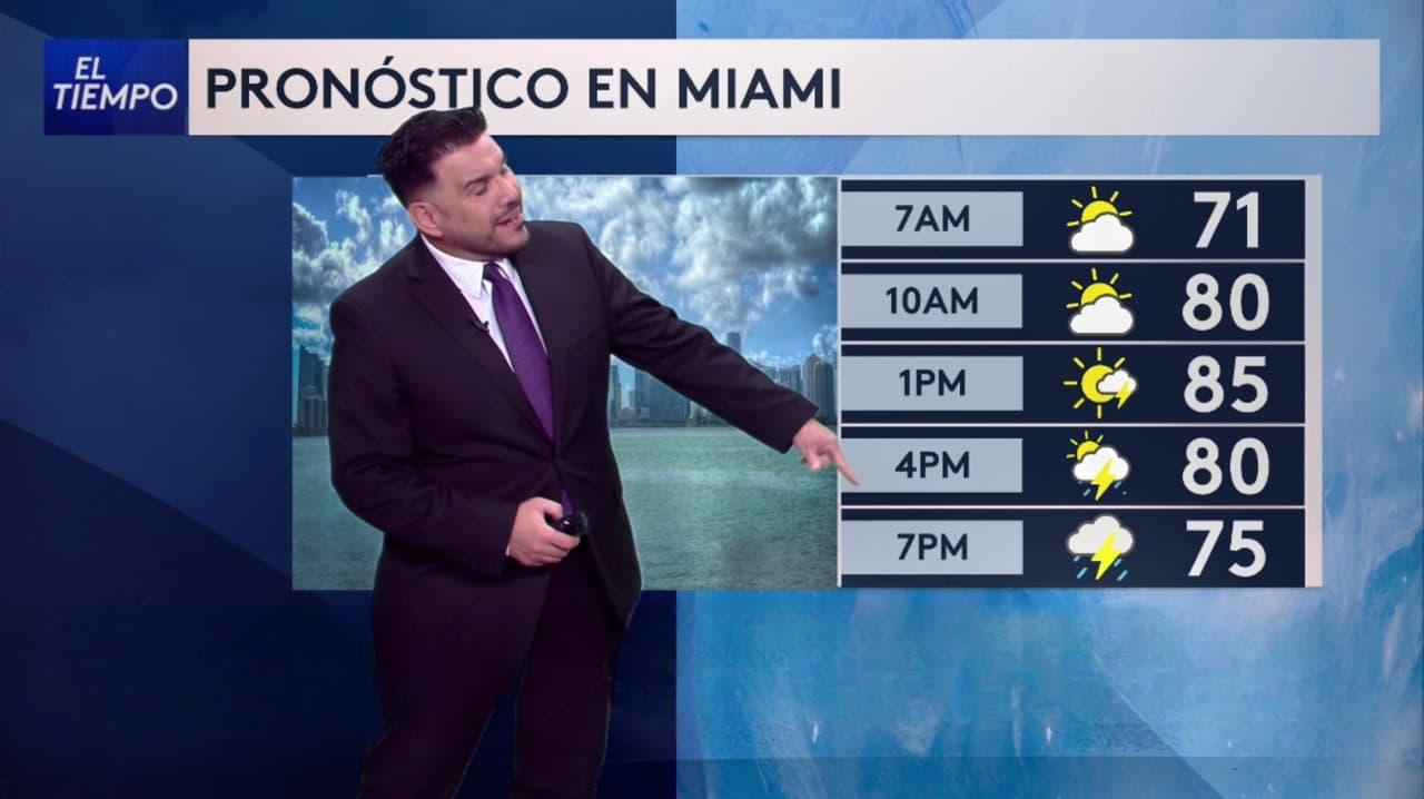 Pronóstico del tiempo hoy en Miami: Día caliente y humedo con lluvias; el termómetro alcanzará 85 °F