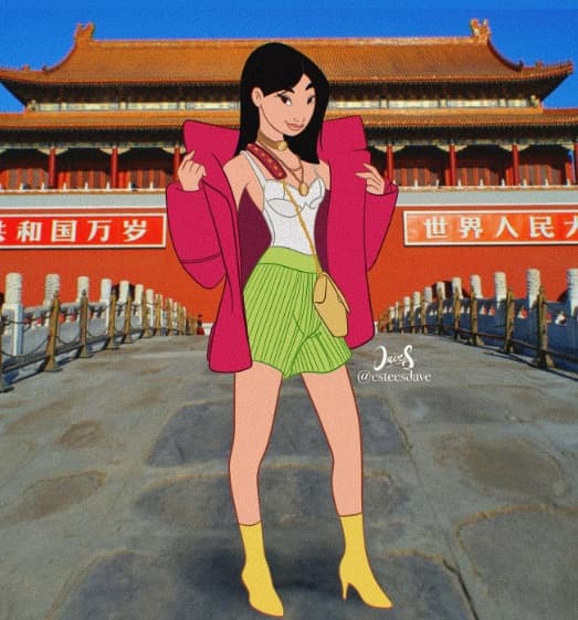 <b>M</b>ulán fue otra princesa Disney que pasó por la pluma de David Salamanca con el fin de obtener un ‘outfit’ de envidia en las pasarelas. Muchos sugirieron en comentarios que se parece a la actriz y cantante coreana 
<b>Hoyeon Jung</b>.