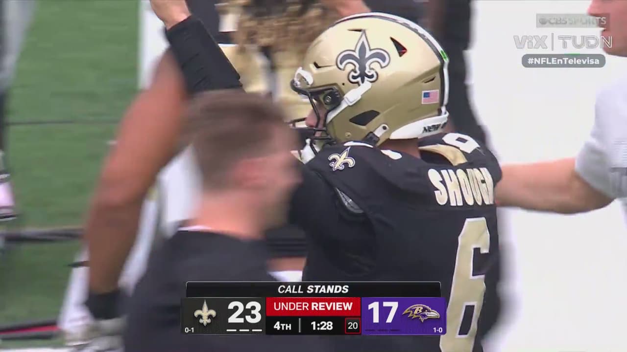 ¿Era o no touchdown? Tyler Shough anota para Saints ante Ravens