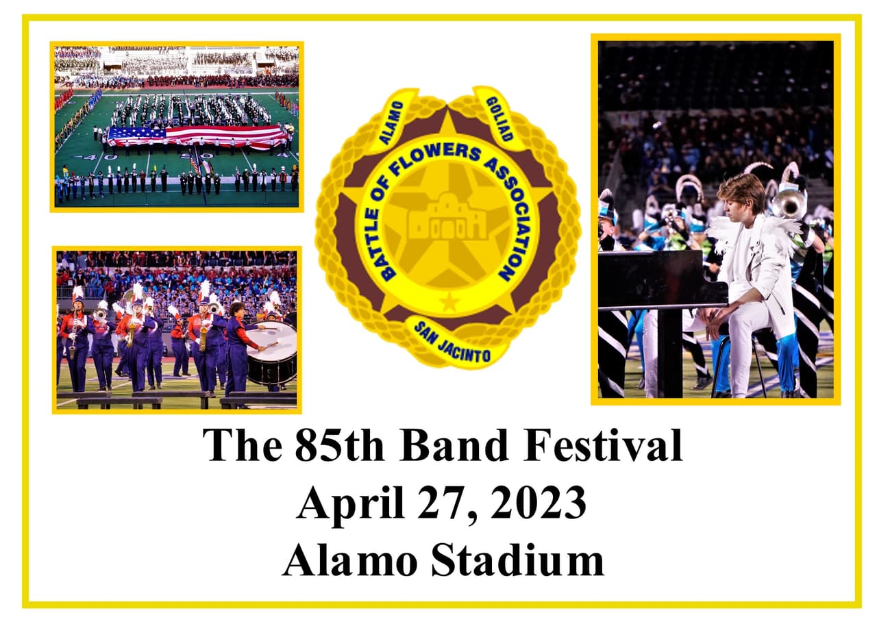 <h2 class="cms-H2-H2">85th Battle of Flowers Band Festival</h2>
<br>
<ul>
<li class="li1">Cuándo: 27 de abril</li>
</ul>
<ul>
<li class="li1">Hora: 18:30 a 22:00 horas</li>
</ul>
<ul>
<li class="li1">Dónde: Alamo Stadium</li>
</ul>
<ul>
<li class="li1">Qué es: Con la participación de la primera y la más antigua banda de guerra de los Estados Unidos con la participación de 35 bandas locales más.</li>
</ul>
<ul>
<li class="li1">Costo: 8 dólares</li>
</ul>