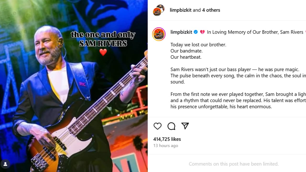 Así confirmó Limp Bizkit la muerte de su bajista Sam Rivers, quien tenía solo 48 años.