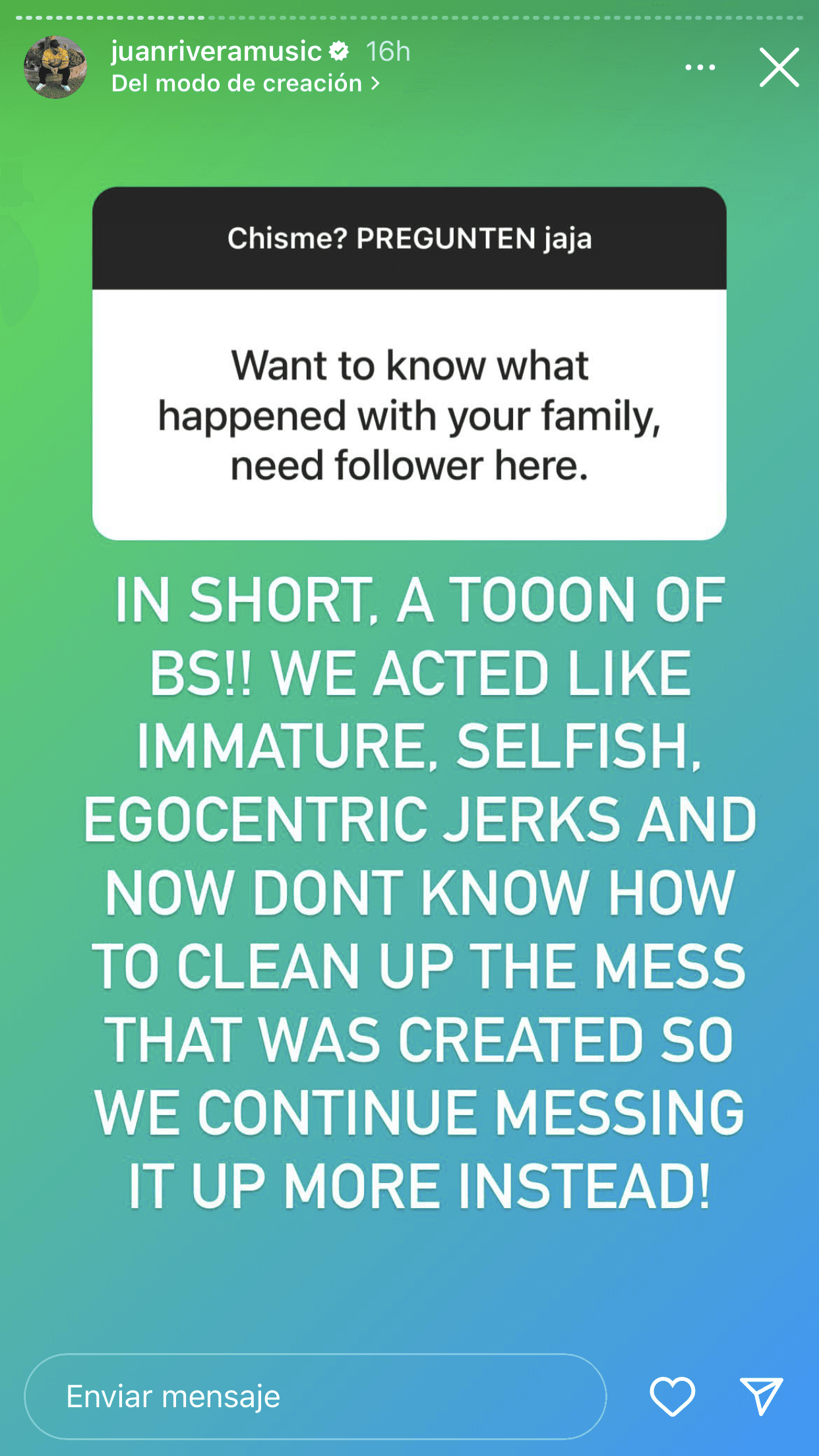 "En corto, 
<b>¡una tonelada de mierd…!</b>", expresó en inglés en este mensaje.
<br>