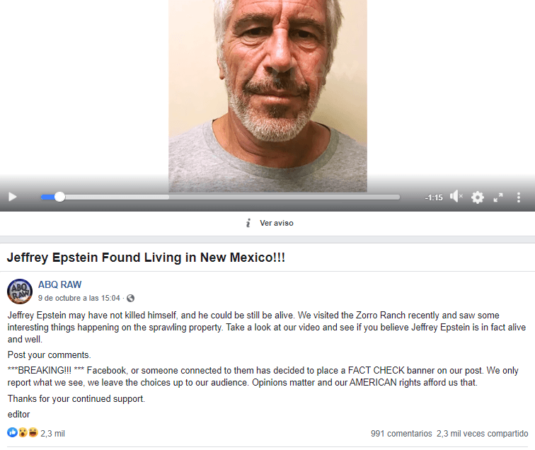 Captura de pantalla de Facebook tomada el lunes 12 de octubre de 2020.