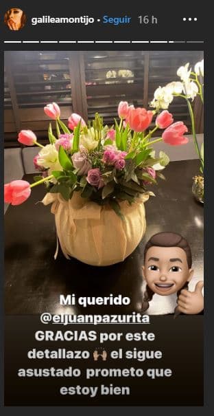 Galilea informó a sus seguidores que Juan Pablo seguía asustado ante la situación y mostró esta imagen del arreglo floral que el 'youtuber' le envió: "Mi querido Juanpa Zurita, gracias por este detallazo".