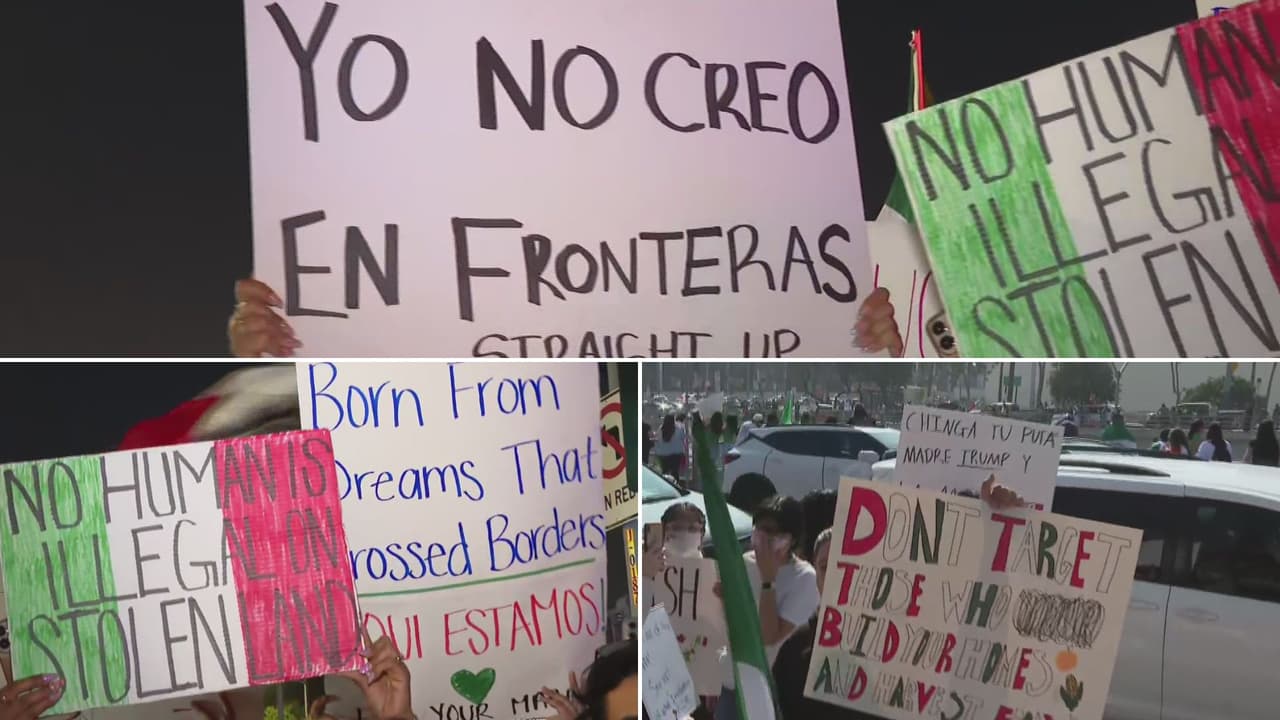 Desde la mañana de este domingo, miles de inmigrantes tomaron las calles de Los Ángeles para expresar su inconformidad y rechazo a la forma en que el presidente Donald Trump trata a la comunidad inmigrante. “Todos somos familia, somos unidos”, dijeron los manifestantes. Sin embargo, en la tarde se reportaron algunos forcejeos entre los manifestantes y la policía.