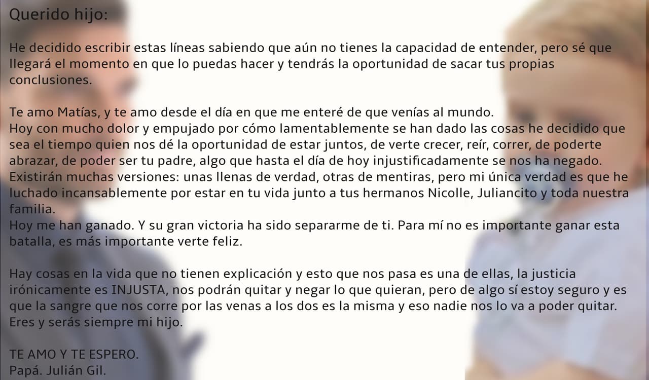 Aquí la carta íntegra del actor para el pequeño Matías.
<br>