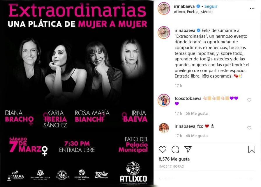 Días más tarde, la estrella de telenovelas recibió otra invitación por parte del
<a href="https://www.univision.com/famosos/irina-baeva-olvida-el-trago-amargo-e-invita-a-su-nuevo-evento-de-mujeres-extraordinarias-fotos" target="_blank">evento 'Extraordinarias',</a> en donde compartirá su ponencia con Diana Bracho, Karla Iberia Sánchez, y Rosa María Bianchi.