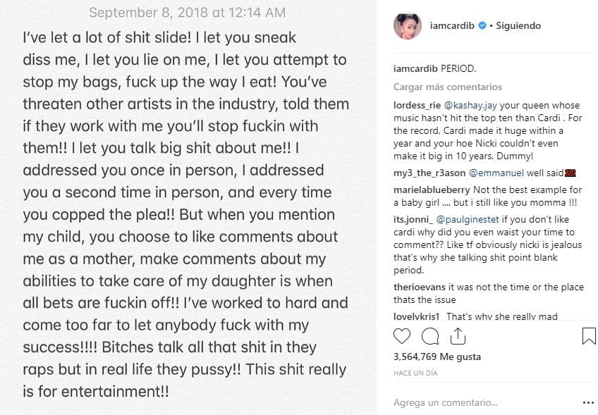 “He dejado pasar un montón de mier... Te dejé hablar mal de mí a mis espaldas, te dejé mentir sobre mí, te dejé intentar bloquear mis proyectos, ¡que criticaras la forma en la que como!”.
<br>