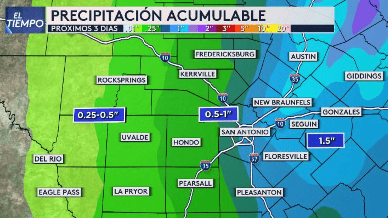 Estos son los acumulados previstos en los siguientes tres días de lluvia en la región del centro de Texas.