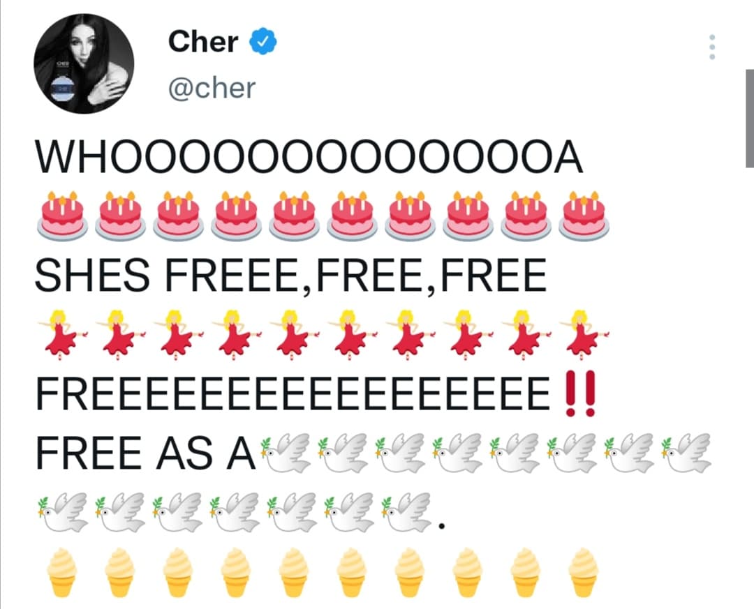 La mujer ícono del pop, parecía estar extasiada con la noticia de la libertad de Spears.