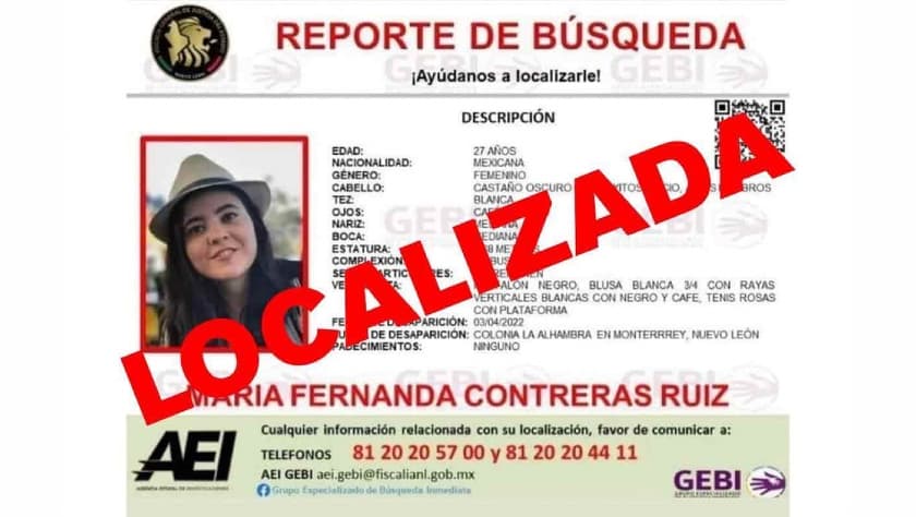 <b>María Fernanda Contreras Ruiz</b> fue localizada sin vida cuatro días después en una casa de la Colonia Ex Hacienda Santa Rosa, en el municipio de Apodaca, en la zona metropolitana de Monterrey.