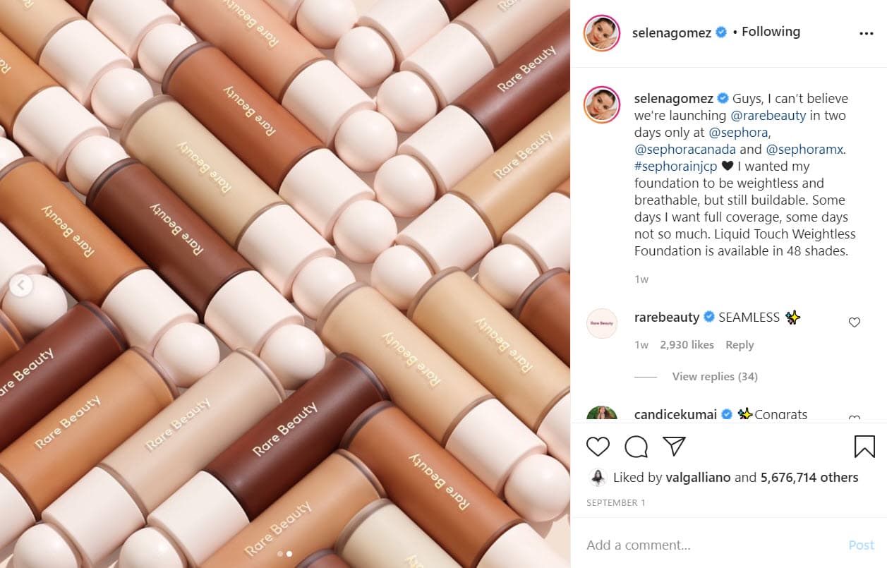 <b><a href="https://www.univision.com/famosos/selena-gomez-lanza-su-propia-linea-de-belleza-con-la-que-pretende-cambiar-una-percepcion-de-las-mujeres-video">Rare Beauty es el nombre de la marca</a></b>, al igual que su reciente producción discográfica.
<br>