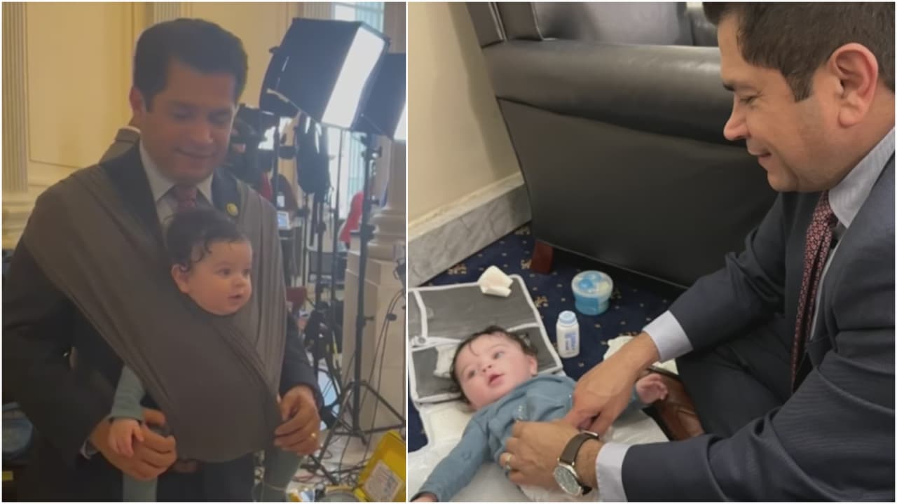 Bebé se roba la atención en el Congreso: representante hispano se hace viral por ir a trabajar con su hijo de 4 meses